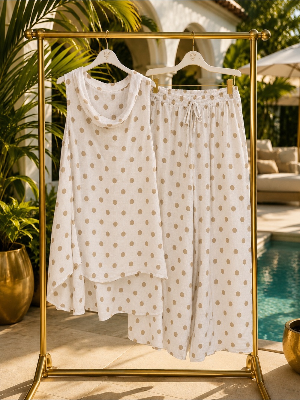 Made in Italy Linen Polka Dot Two-Piece Set - OS